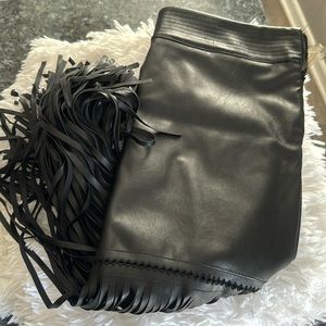 Brand New Leatherette Black Fringe Skirt Size L